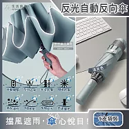 (2支任選超值組)生活良品-10骨反光邊條抗風防潑水一甩即乾1鍵開收防暴衝慢回彈自動摺疊反向晴雨傘1支/袋(附霧面傘套) 淺灰色*2支