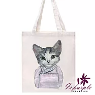 【iSPurple】統治喵星人*原宿白底帆布單肩包/款式可選 灰白貓