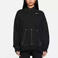 Nike W NSW SWSH FLC HOODIE [DM6202-010] 女 連帽上衣 超寬鬆 休閒 落肩 黑白 L 黑/白
