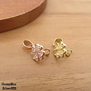 四葉幸運草水鑽925純銀墜子夾扣.吊墜扣.平安扣.飾品配件.單墜 黃金色