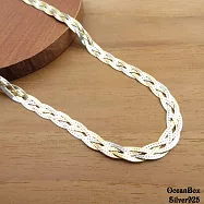 40cm。短鍊鎖骨鍊.義大利三彩四編織軟925純銀項鍊.單戴鍊《附贈禮盒》