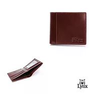Lynx - 美國山貓進口牛皮極簡風證件雙鈔票短夾 棕色