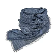 COACH 馬車LOGO黑點短流蘇絲巾/圍巾 藍