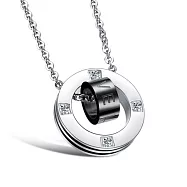 AmaZing 真情相擁-LOVE鑲鑽時尚鈦鋼情侶對鍊 (2款可選) _銀色