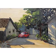 【玲廊滿藝】廖宜常-有紅色車子的小巷33x45cm