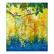 【玲廊滿藝】曾啟文-紅頭山雀相遇黃金雨系列一53x45.5cm