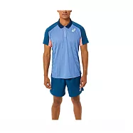 Asics [2041A193-401] 男 短袖 上衣 Polo衫 海外版 運動 訓練 網球 透氣 涼爽 防潑水 藍