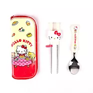 三麗鷗 凱蒂貓 學習餐具3件組 學習筷 餐具袋 湯匙