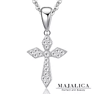 Majalica純銀項鍊S925純銀短項鏈女鍊迷你璀璨十字架吊墜鎖骨鍊 母親節情人節生日禮物送禮推薦 PN5101 45cm 銀色白鋯