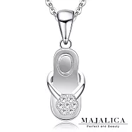 Majalica純銀項鍊S925純銀短項鏈女鍊迷你夾腳拖吊墜鎖骨鍊 母親節情人節生日禮物送禮推薦 PN5096 45cm 銀色白鋯