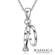 Majalica純銀項鍊S925純銀短項鏈女鍊爪鑲純粹晶鑽戒指造型吊墜鎖骨鍊 母親節情人節生日禮物送禮推薦 PN5091 45cm 銀色白鋯