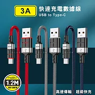 KAKUSIGA 3A抗彎折超級快充線 USB to Type-C 鋁合金傳輸充電線(1.2M) 灰色