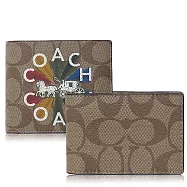 COACH 經典 PVC 徑向彩虹 / 附證件夾 / 輕薄 皮夾 (卡其黑)