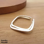 獨特美麗亮面方形雙層次925純銀戒指.可調整戒圍