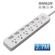 SANLUX台灣三洋 轉接電源線-3孔6座6切插座 2.7M SYPW-366BA