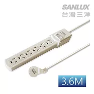 SANLUX台灣三洋 3孔6座單切12尺平貼式安全延長線3.6M SYPW-361C 白色