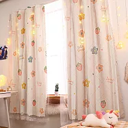 【巴芙洛】小清新免打孔魔術貼快速安裝窗簾/120*150CM窗簾/門簾/風水簾+贈星燈串 花朵格子