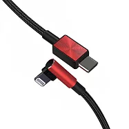 【iFory】 Type-C to Lightning 90&deg; 彎頭 蘋果MFi認證 雙層編織充電傳輸線-0.9M(魅焰紅)