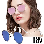 【BeLiz】漫步午後*細金屬反射圓框墨鏡 金框藍