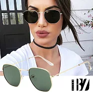 【BeLiz】多邊六角*小圓框細金屬墨鏡 金框墨綠