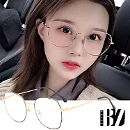 【BeLiz】多角圓框*雙色細金屬平光眼鏡 黑金