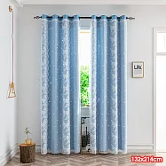 【巴芙洛】雙層法式蕾絲婁空星星遮光打孔穿環窗簾/遮光窗簾/拉簾(132*214CM一片落地窗遮光) 天藍