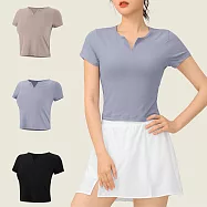 顯瘦親膚高質感!! VFU 短袖V領上衣 瑜珈服 完美比例 有氧運動 健身 重量訓練 跑步 運動好幫手 修身版型 衣服 高彈輕薄透氣 鳶尾藍 S號