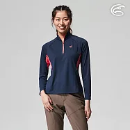 ADISI 女UPF50+防曬抑菌半門襟長袖排汗衣AL2211032 (S-2XL) / 吸濕排汗 彈性 抗紫外線 大和抗菌 防臭加工 L 黛藍