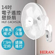 2入特惠組【禾聯HERAN】14吋電子遙控壁掛扇 HLF-14CH52A