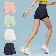 輕盈百搭 貼身親膚透氣!! VFU 假2件式 防走光 短褲 瑜珈褲 運動 慢跑 登山 訓練 重訓 健身 褲子 口袋收納設計 輕薄高質感 玫瓏瓜 M號