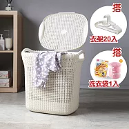 《真心良品》聖卡夏藤藝衣物籃(附蓋)+洗曬組-1組