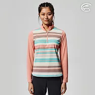 ADISI 女UPF50+印花防曬抑菌半門襟長袖排汗衣AL2211029 (S-2XL) / 吸濕排汗 彈性 抗紫外線 大和抗菌 防臭加工 M 粉紅橫條紋