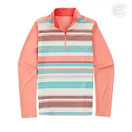 ADISI 女UPF50+印花防曬抑菌半門襟長袖排汗衣AL2211029 (S-2XL) / 吸濕排汗 彈性 抗紫外線 大和抗菌 防臭加工 XL 粉紅橫條紋