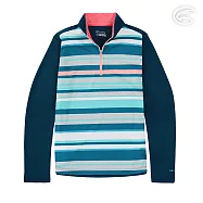 ADISI 女UPF50+印花防曬抑菌半門襟長袖排汗衣AL2211029 (S-2XL) / 吸濕排汗 彈性 抗紫外線 大和抗菌 防臭加工 2XL 蒼青橫條紋