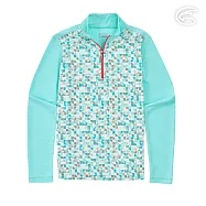 ADISI 女UPF50+印花防曬抑菌半門襟長袖排汗衣AL2211029 (S-2XL) / 吸濕排汗 彈性 抗紫外線 大和抗菌 防臭加工 XL 藍半圓幾何