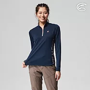 ADISI 女UPF50+防曬抑菌半門襟長袖排汗衣AL2211030 (S-2XL) / 吸濕排汗 彈性 抗紫外線 大和抗菌 防臭加工 XL 黛藍