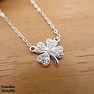 輕巧漂亮金色.白金色鑲鑽四葉幸運草925純銀項鍊 白金色