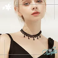 【伊飾童話】暗夜吸引*復古蕾絲水晶流蘇短頸項鍊