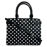 Kate Spade 皮革拉鍊手提斜背包-黑底白點