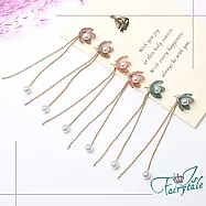 【伊飾童話】清新花卉*長垂墜流蘇珍珠耳環 綠