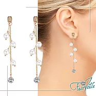 【伊飾童話】珍珠星空*鋯石雙垂墜流蘇耳環 金