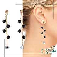 【伊飾童話】珍珠星空*鋯石雙垂墜流蘇耳環 黑