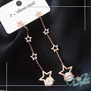 【伊飾童話】五角星光*鈦鋼玫瑰金夾鑽垂墜耳環