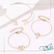 【伊飾童話】熱帶貓咪*葉子開口手環鍊三件組 金