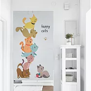 【巴芙洛】精緻印花長門簾85x180cm送門簾桿 快樂貓/一片式