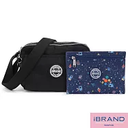 iBrand 輕盈防潑水三層多收納側斜背包- 百搭黑