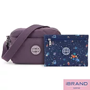 iBrand 輕盈防潑水三層多收納側斜背包- 魅力紫