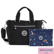 iBrand 輕盈多隔層2WAY防潑水尼龍側背包- 百搭黑