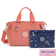 iBrand 輕盈多隔層2WAY防潑水尼龍側背包- 豆沙粉