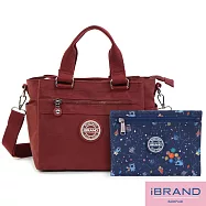 iBrand 輕盈多隔層2WAY防潑水尼龍側背包- 酒紅色